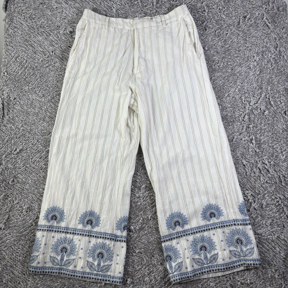 Roller Rabbit Wide Leg Capri Pants Womens Small Bohemian White Summer Floral